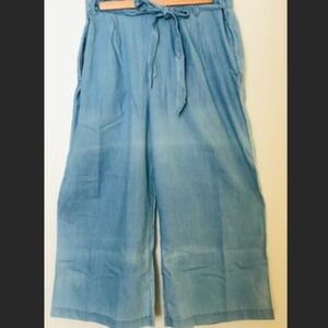 CASLON elastic back bow tie front thin cotton wide leg pants